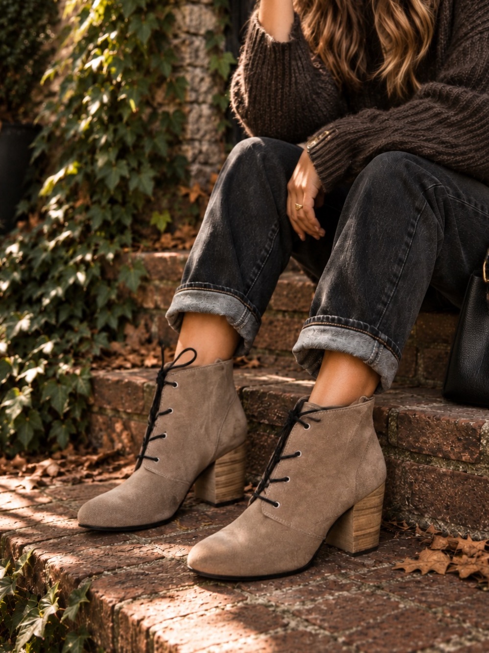 BCBGENERATION Taupe Suede Laced Block Heel Walkable Ankle Boots, 10